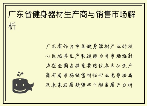广东省健身器材生产商与销售市场解析